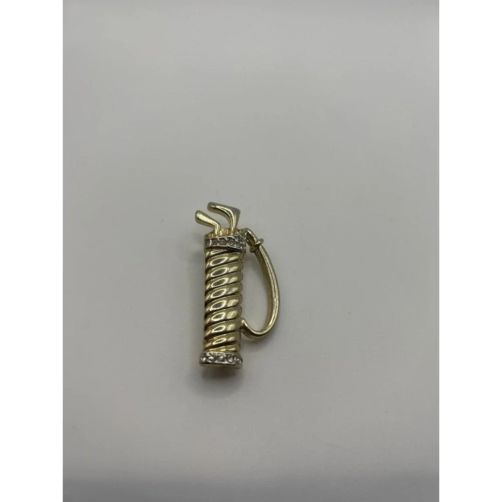Gold Tone‎ Golf Bag Clubs Brooch Pin Rhinestone Accents Sports Fashion Jewelry